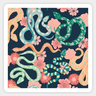 Floral snakes on dark blue Sticker